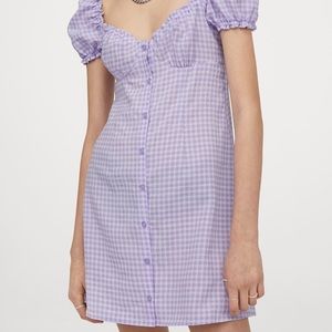 H&M GINGHAM PURPLE MINI DRESS SIZE M WORE ONCE